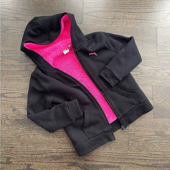 ‼️SALE‼️ $6 Puma girls fleece lined hoodie Full Zip black/pink - Picture 4 of 7
